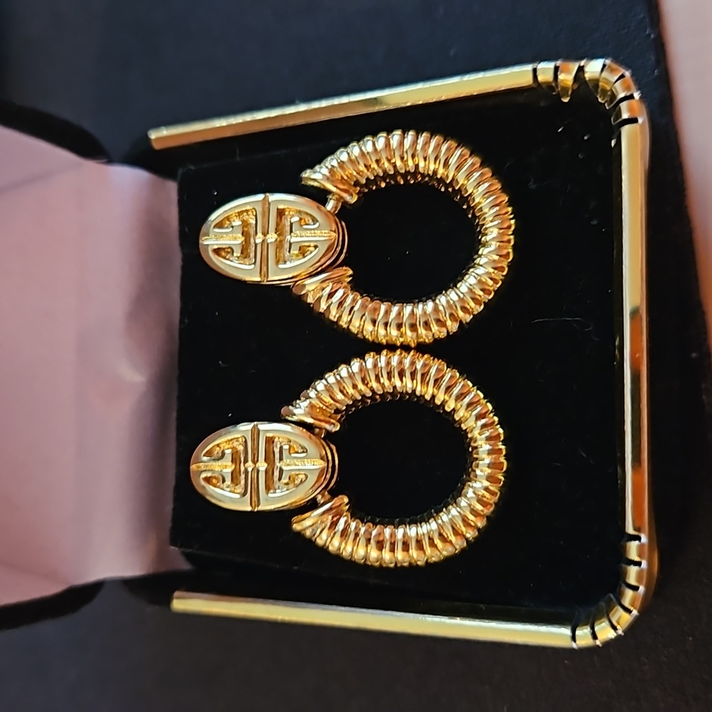 Vintage Givenchy Gold Signed Door Knocker Pierced Earrings 14kt GF